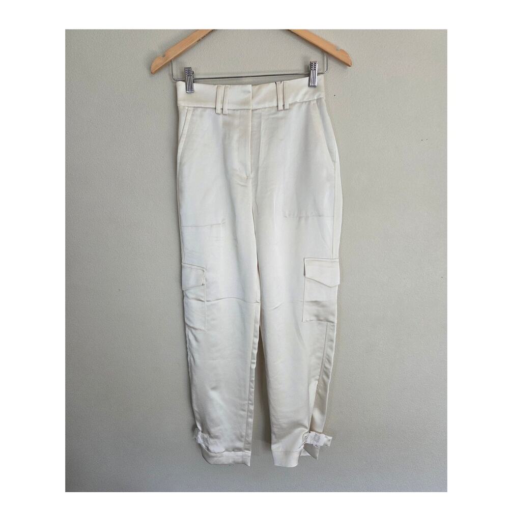 Express NWT Super High Rise Cream Satin Cargo Trousers Size 0 Regular